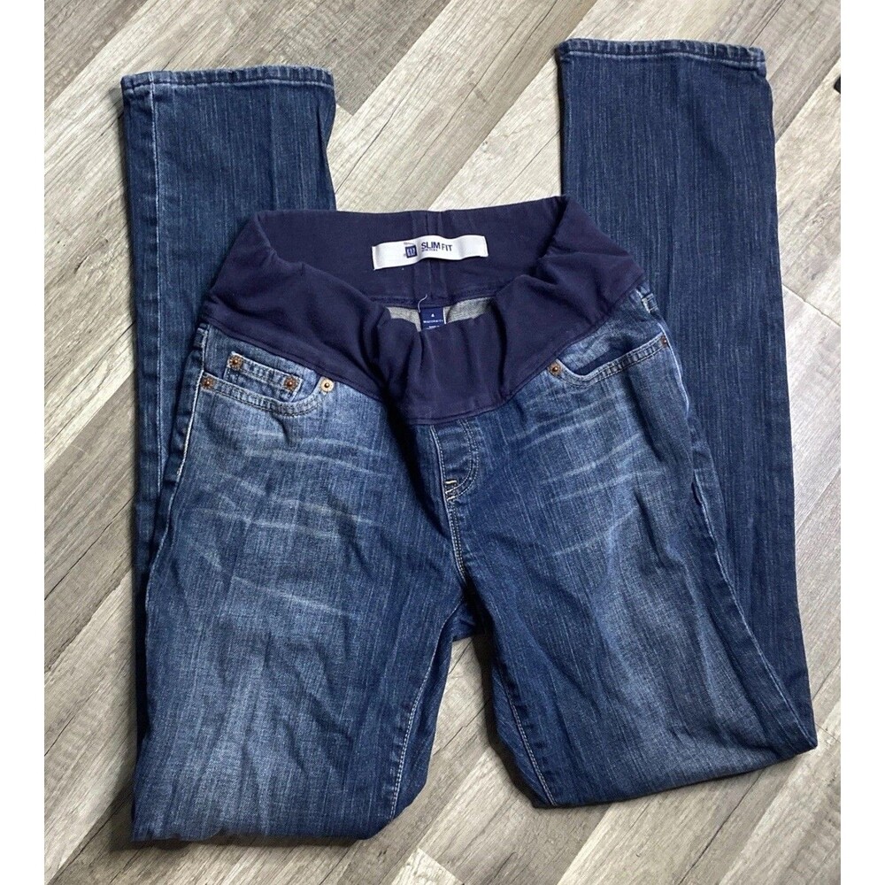 GAP Women’s Maternity Slim Fit Jeans Size 4 Fold Panel Stretch Denim 5 Pocket